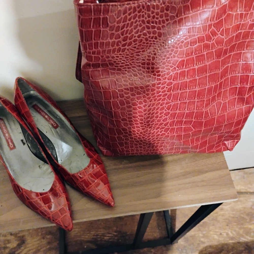 Furla Red Crocodile Pattern Tote Bag